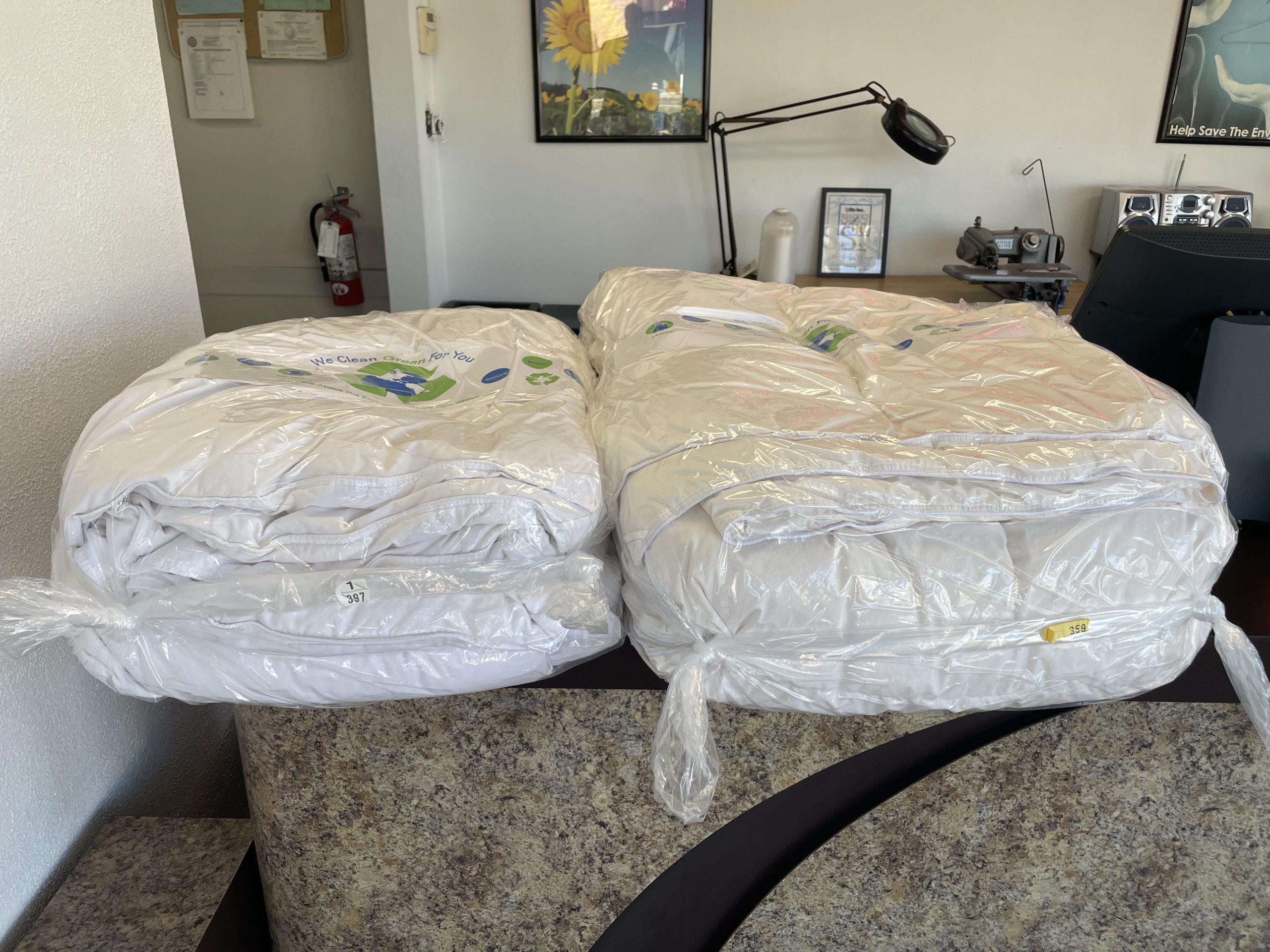 Fresh comforter cleaning in shrink wrap